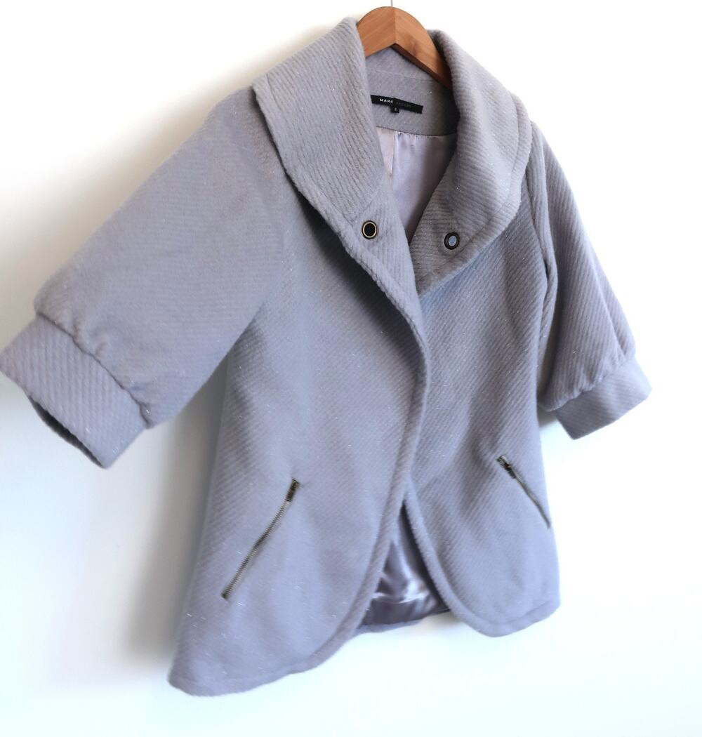 MARC JACOBS VINTAGE 90s 3/4 Sleeve Ribbed Shimmer Wool Cotton Jacket Coat 2 XS
